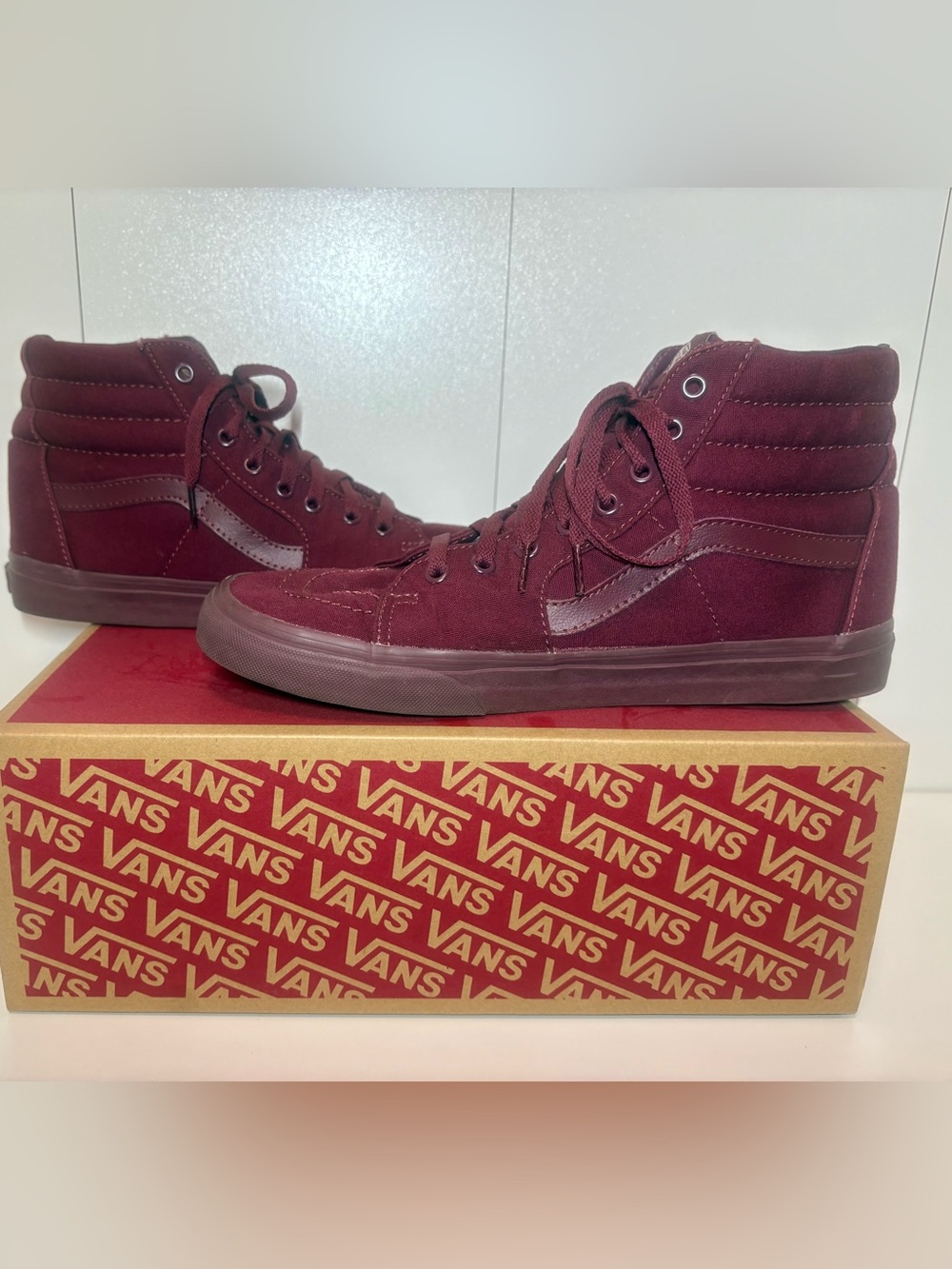 Vans Sk8-Hi Shoes Mens Size 11 Burgundy Canvas High Top Skateboarding Sneakers
